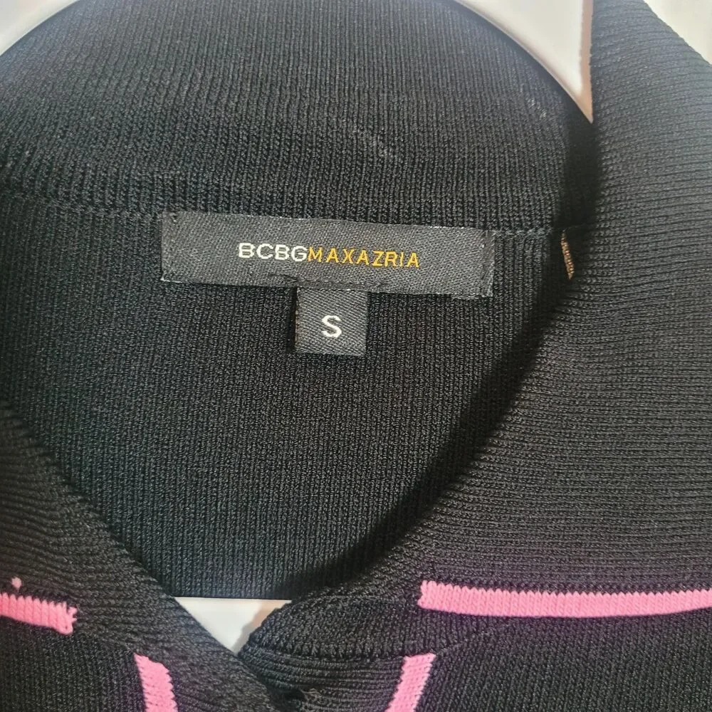 BCBG MaxAzria Y2K Button Up Preppy Cardigan Women Small Black Pink Dark Academia